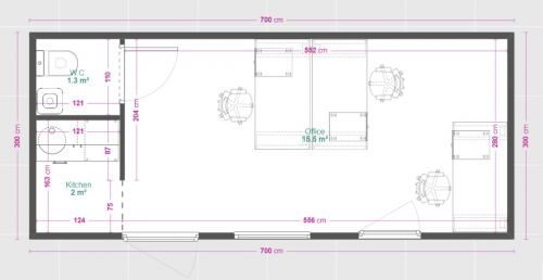 Container de bureau de 21 m² avec WC et kitchenette – Image 3